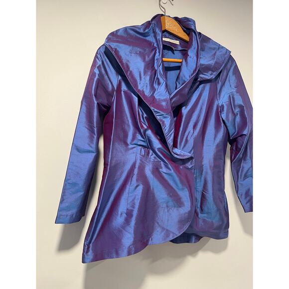Lorain Croft 100% Silk Wrap Blouse Cocktail Metallic Shimmer Purple Small JL - Picture 4 of 14